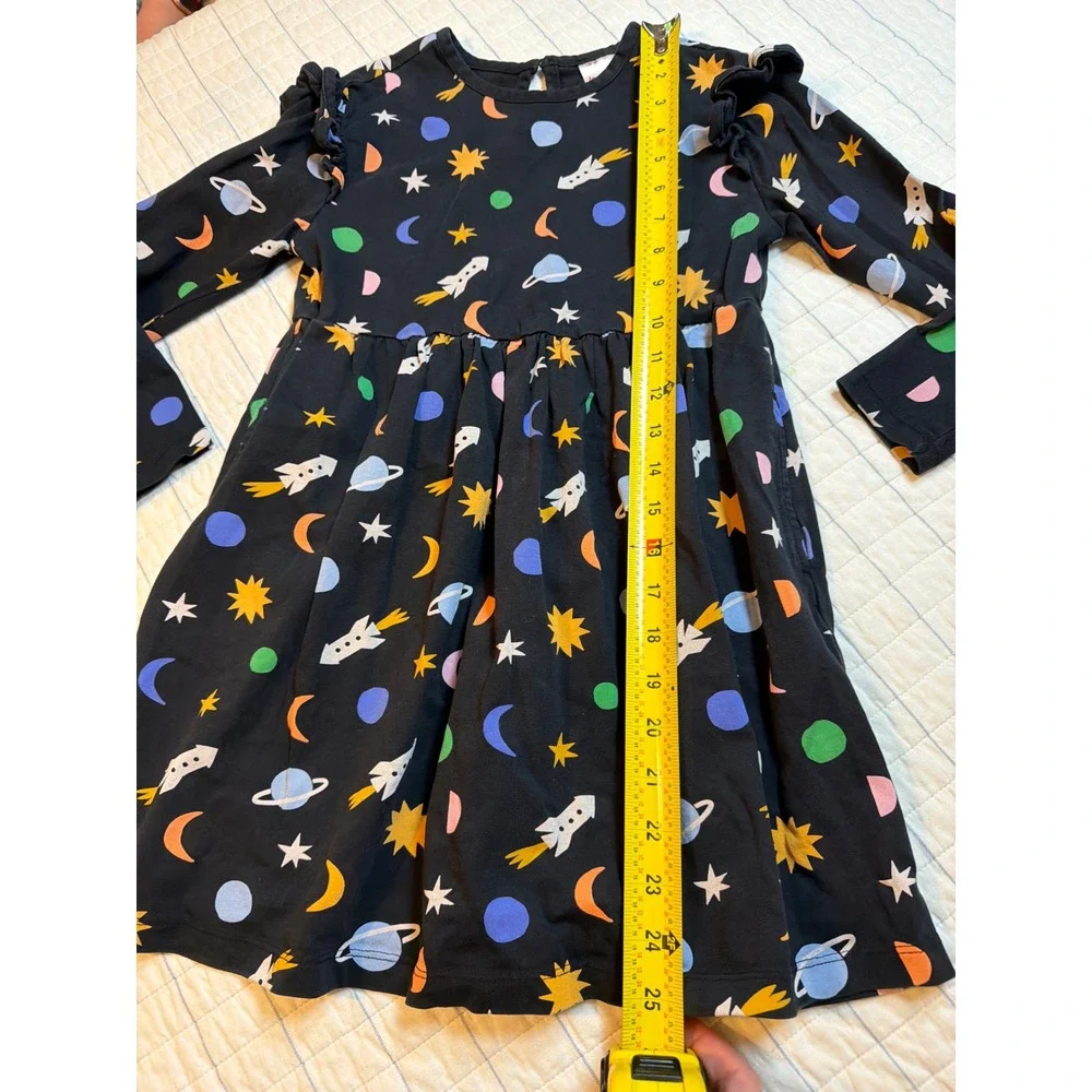 Hanna Andersson Girls Black Space Rocket Planet Ruffle Dress 120 US‎ 6-7 82013
